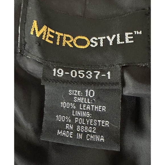 VTG MetroStyle Black Leather/Suede Blazer Women Lined Sz 10 Tie Front Jacket EUC - Picture 6 of 7